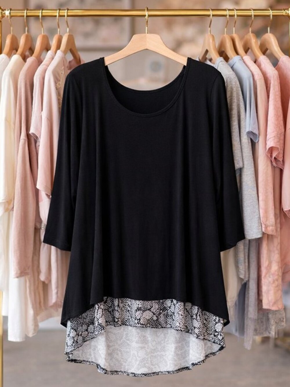 EUC AVENUE XL 14/16 Black Lagan Layer 3/4 Sleeve Scoop Neck Reptile Zip Tunic